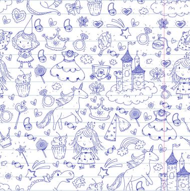 Şirin Prenses Icons set tek boynuzlu at, ejderha kız duvar kağıdı bebek duş davet anaokulu, okul öncesi, kreş, doğum günü, okul partisi ile