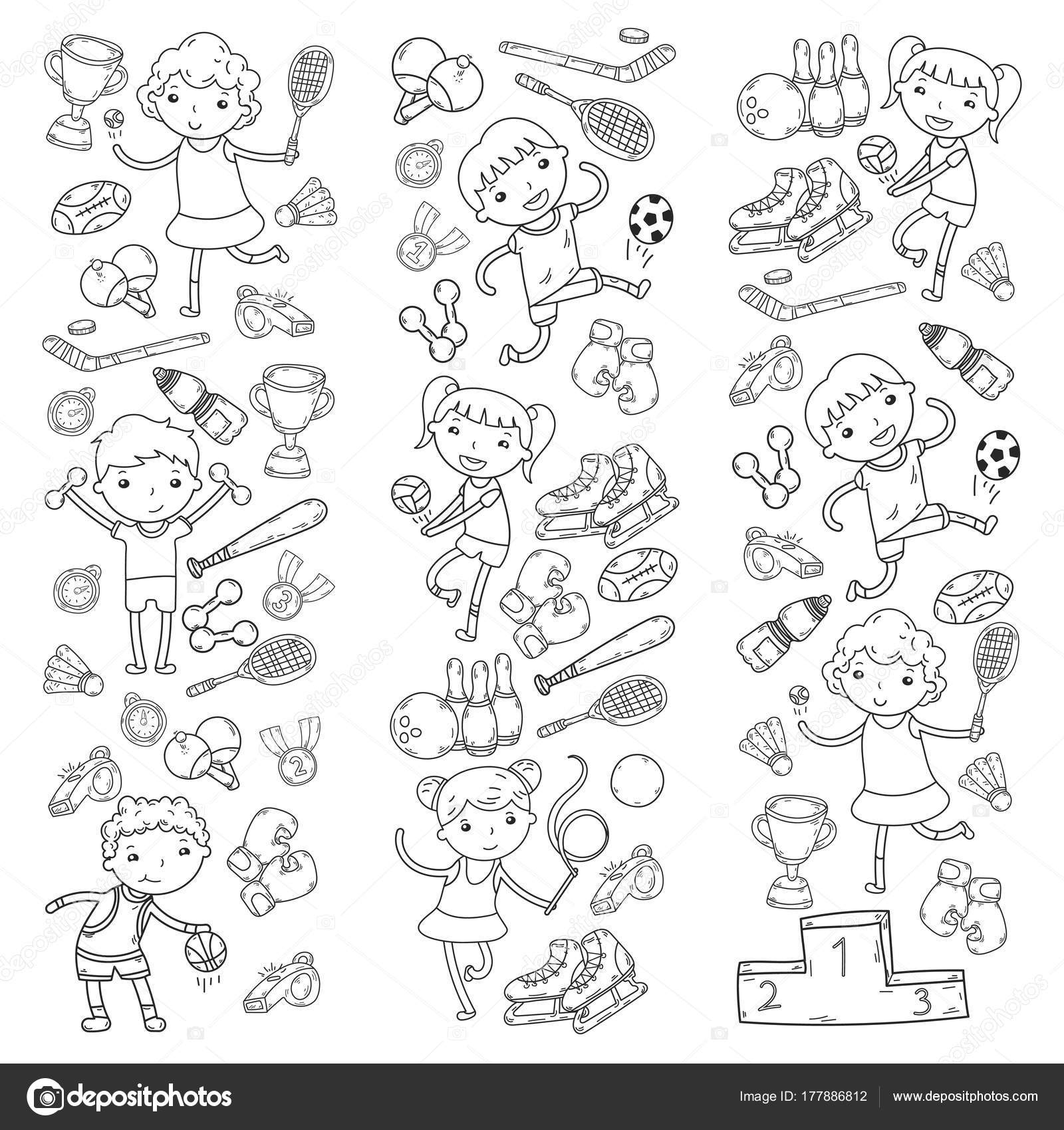Boys And Girls Playing Sports Illustration Fitness Football