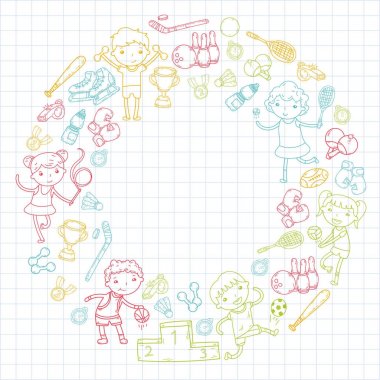 Baylar bayanlar Fitness, spor illüstrasyon iskambil futbol, futbol, yoga, tenis, basketbol, hokey, voleybol