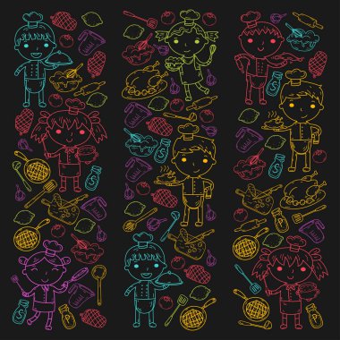 Beyaz arka planda mutfak çocuk yemek pişirme dersleri çocuklar sevimli çocuklar Şef