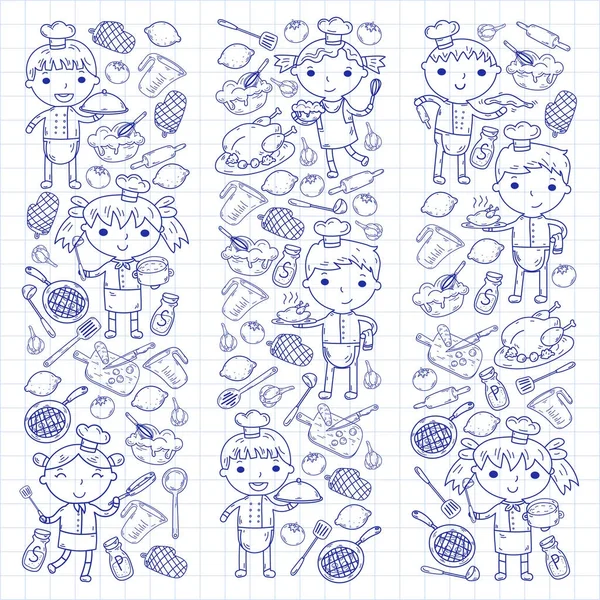 Beyaz arka planda mutfak çocuk yemek pişirme dersleri çocuklar sevimli çocuklar Şef