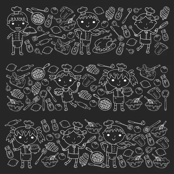 Beyaz arka planda mutfak çocuk yemek pişirme dersleri çocuklar sevimli çocuklar Şef