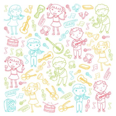 Müzik müzik aletleri anaokulu Doodle Icon collection çocukların müzik dersi için illüstrasyon iskambil şarkı, çocukları vektör çizim çocuklar için okul