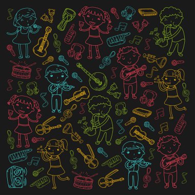 Müzik müzik aletleri anaokulu Doodle Icon collection çocukların müzik dersi için illüstrasyon iskambil şarkı, çocukları vektör çizim çocuklar için okul