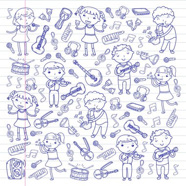 Müzik müzik aletleri anaokulu Doodle Icon collection çocukların müzik dersi için illüstrasyon iskambil şarkı, çocukları vektör çizim çocuklar için okul