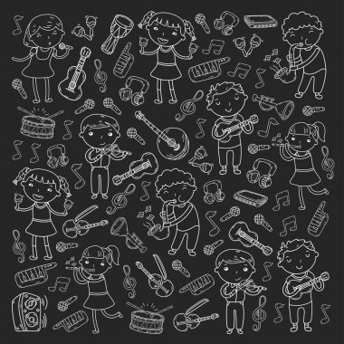 Müzik müzik aletleri anaokulu Doodle Icon collection çocukların müzik dersi için illüstrasyon iskambil şarkı, çocukları vektör çizim çocuklar için okul