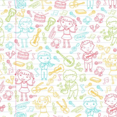 Müzik müzik aletleri anaokulu Doodle Icon collection çocukların müzik dersi için illüstrasyon iskambil şarkı, çocukları vektör çizim çocuklar için okul