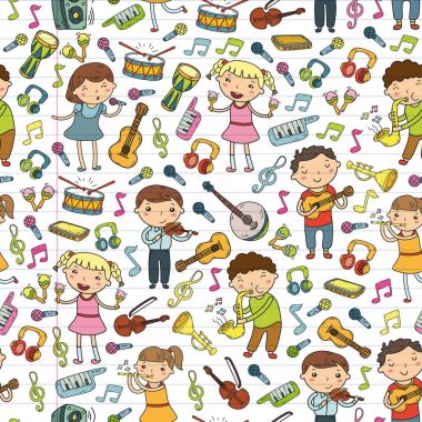 Müzik müzik aletleri anaokulu Doodle Icon collection çocukların müzik dersi için illüstrasyon iskambil şarkı, çocukları vektör çizim çocuklar için okul