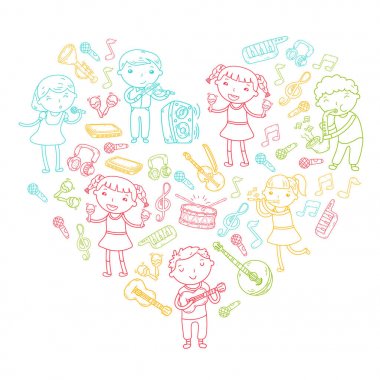 Müzik müzik aletleri anaokulu Doodle Icon collection çocukların müzik dersi için illüstrasyon iskambil şarkı, çocukları vektör çizim çocuklar için okul