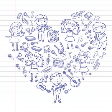 Müzik müzik aletleri anaokulu Doodle Icon collection çocukların müzik dersi için illüstrasyon iskambil şarkı, çocukları vektör çizim çocuklar için okul