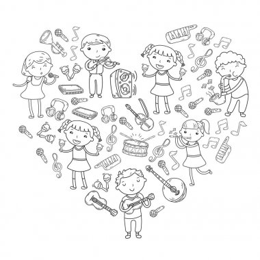 Müzik müzik aletleri anaokulu Doodle Icon collection çocukların müzik dersi için illüstrasyon iskambil şarkı, çocukları vektör çizim çocuklar için okul