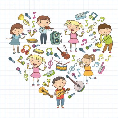 Müzik müzik aletleri anaokulu Doodle Icon collection çocukların müzik dersi için illüstrasyon iskambil şarkı, çocukları vektör çizim çocuklar için okul