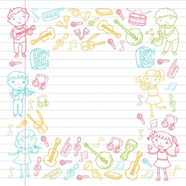 Müzik müzik aletleri anaokulu Doodle Icon collection çocukların müzik dersi için illüstrasyon iskambil şarkı, çocukları vektör çizim çocuklar için okul