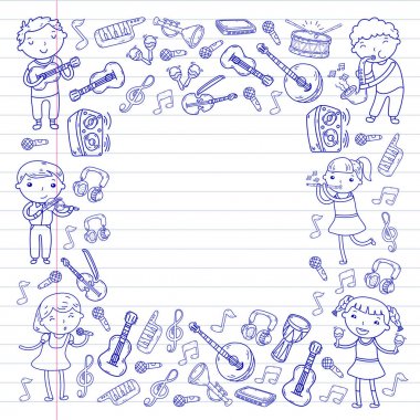 Müzik müzik aletleri anaokulu Doodle Icon collection çocukların müzik dersi için illüstrasyon iskambil şarkı, çocukları vektör çizim çocuklar için okul
