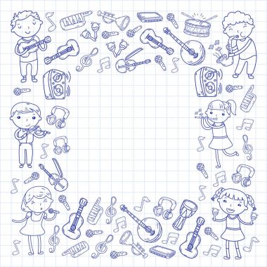 Müzik müzik aletleri anaokulu Doodle Icon collection çocukların müzik dersi için illüstrasyon iskambil şarkı, çocukları vektör çizim çocuklar için okul