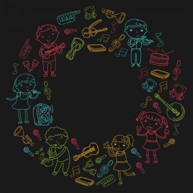 Müzik müzik aletleri anaokulu Doodle Icon collection çocukların müzik dersi için illüstrasyon iskambil şarkı, çocukları vektör çizim çocuklar için okul