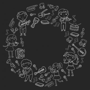 Müzik müzik aletleri anaokulu Doodle Icon collection çocukların müzik dersi için illüstrasyon iskambil şarkı, çocukları vektör çizim çocuklar için okul