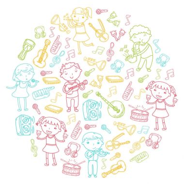 Müzik müzik aletleri anaokulu Doodle Icon collection çocukların müzik dersi için illüstrasyon iskambil şarkı, çocukları vektör çizim çocuklar için okul