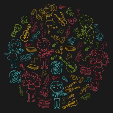 Müzik müzik aletleri anaokulu Doodle Icon collection çocukların müzik dersi için illüstrasyon iskambil şarkı, çocukları vektör çizim çocuklar için okul