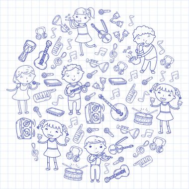 Müzik müzik aletleri anaokulu Doodle Icon collection çocukların müzik dersi için illüstrasyon iskambil şarkı, çocukları vektör çizim çocuklar için okul