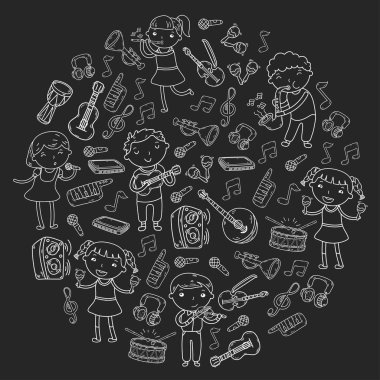 Müzik müzik aletleri anaokulu Doodle Icon collection çocukların müzik dersi için illüstrasyon iskambil şarkı, çocukları vektör çizim çocuklar için okul