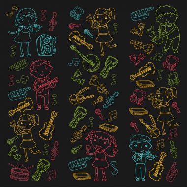 Müzik müzik aletleri anaokulu Doodle Icon collection çocukların müzik dersi için illüstrasyon iskambil şarkı, çocukları vektör çizim çocuklar için okul