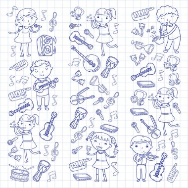 Müzik müzik aletleri anaokulu Doodle Icon collection çocukların müzik dersi için illüstrasyon iskambil şarkı, çocukları vektör çizim çocuklar için okul