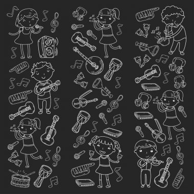 Müzik müzik aletleri anaokulu Doodle Icon collection çocukların müzik dersi için illüstrasyon iskambil şarkı, çocukları vektör çizim çocuklar için okul