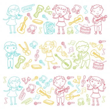 Müzik müzik aletleri anaokulu Doodle Icon collection çocukların müzik dersi için illüstrasyon iskambil şarkı, çocukları vektör çizim çocuklar için okul