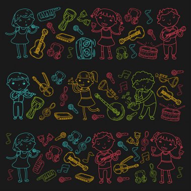 Müzik müzik aletleri anaokulu Doodle Icon collection çocukların müzik dersi için illüstrasyon iskambil şarkı, çocukları vektör çizim çocuklar için okul