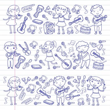 Müzik müzik aletleri anaokulu Doodle Icon collection çocukların müzik dersi için illüstrasyon iskambil şarkı, çocukları vektör çizim çocuklar için okul