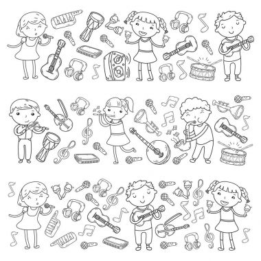 Müzik müzik aletleri anaokulu Doodle Icon collection çocukların müzik dersi için illüstrasyon iskambil şarkı, çocukları vektör çizim çocuklar için okul