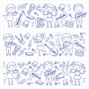 Müzik müzik aletleri anaokulu Doodle Icon collection çocukların müzik dersi için illüstrasyon iskambil şarkı, çocukları vektör çizim çocuklar için okul