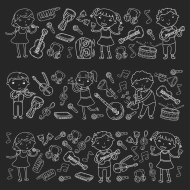 Müzik müzik aletleri anaokulu Doodle Icon collection çocukların müzik dersi için illüstrasyon iskambil şarkı, çocukları vektör çizim çocuklar için okul