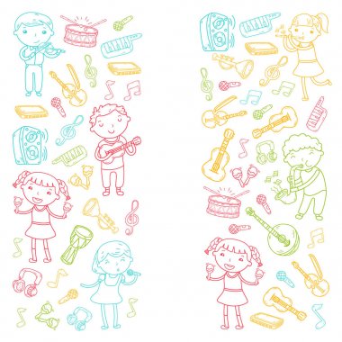 Müzik müzik aletleri anaokulu Doodle Icon collection çocukların müzik dersi için illüstrasyon iskambil şarkı, çocukları vektör çizim çocuklar için okul
