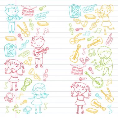 Müzik müzik aletleri anaokulu Doodle Icon collection çocukların müzik dersi için illüstrasyon iskambil şarkı, çocukları vektör çizim çocuklar için okul