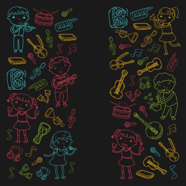 Müzik müzik aletleri anaokulu Doodle Icon collection çocukların müzik dersi için illüstrasyon iskambil şarkı, çocukları vektör çizim çocuklar için okul