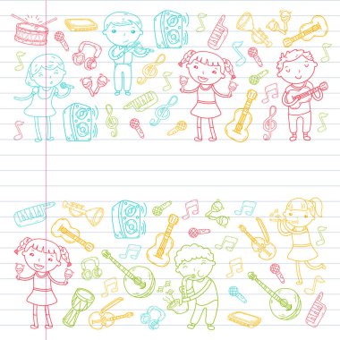 Müzik müzik aletleri anaokulu Doodle Icon collection çocukların müzik dersi için illüstrasyon iskambil şarkı, çocukları vektör çizim çocuklar için okul