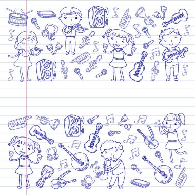 Müzik müzik aletleri anaokulu Doodle Icon collection çocukların müzik dersi için illüstrasyon iskambil şarkı, çocukları vektör çizim çocuklar için okul