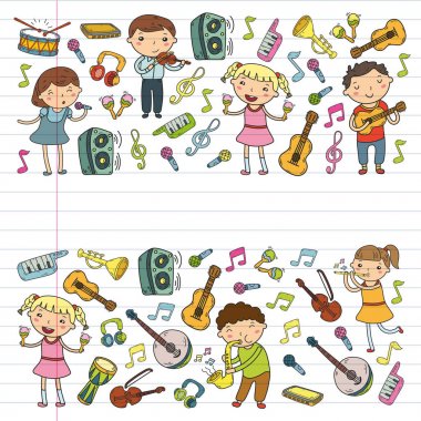 Müzik müzik aletleri anaokulu Doodle Icon collection çocukların müzik dersi için illüstrasyon iskambil şarkı, çocukları vektör çizim çocuklar için okul