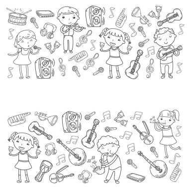 Müzik müzik aletleri anaokulu Doodle Icon collection çocukların müzik dersi için illüstrasyon iskambil şarkı, çocukları vektör çizim çocuklar için okul