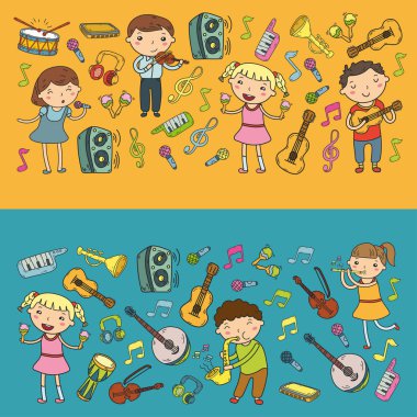 Müzik müzik aletleri anaokulu Doodle Icon collection çocukların müzik dersi için illüstrasyon iskambil şarkı, çocukları vektör çizim çocuklar için okul