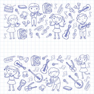 Müzik müzik aletleri anaokulu Doodle Icon collection çocukların müzik dersi için illüstrasyon iskambil şarkı, çocukları vektör çizim çocuklar için okul