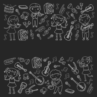 Müzik müzik aletleri anaokulu Doodle Icon collection çocukların müzik dersi için illüstrasyon iskambil şarkı, çocukları vektör çizim çocuklar için okul