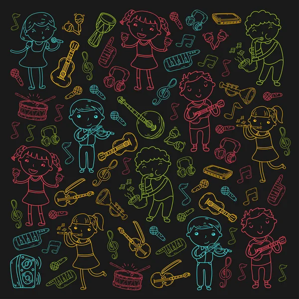 Müzik müzik aletleri anaokulu Doodle Icon collection çocukların müzik dersi için illüstrasyon iskambil şarkı, çocukları vektör çizim çocuklar için okul