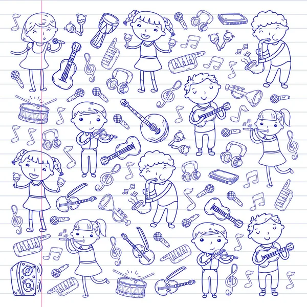 Müzik müzik aletleri anaokulu Doodle Icon collection çocukların müzik dersi için illüstrasyon iskambil şarkı, çocukları vektör çizim çocuklar için okul