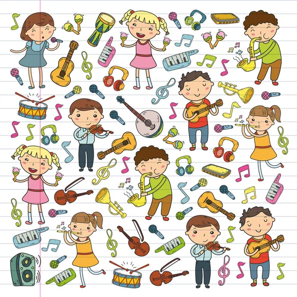 Müzik müzik aletleri anaokulu Doodle Icon collection çocukların müzik dersi için illüstrasyon iskambil şarkı, çocukları vektör çizim çocuklar için okul