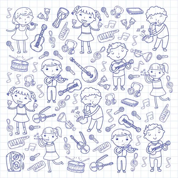 Müzik müzik aletleri anaokulu Doodle Icon collection çocukların müzik dersi için illüstrasyon iskambil şarkı, çocukları vektör çizim çocuklar için okul