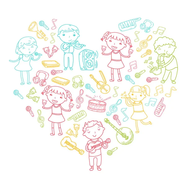 Müzik müzik aletleri anaokulu Doodle Icon collection çocukların müzik dersi için illüstrasyon iskambil şarkı, çocukları vektör çizim çocuklar için okul