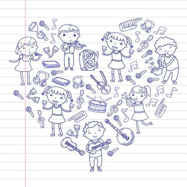 Müzik müzik aletleri anaokulu Doodle Icon collection çocukların müzik dersi için illüstrasyon iskambil şarkı, çocukları vektör çizim çocuklar için okul